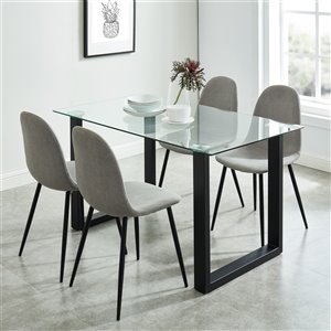 Ensemble de salle à manger contemporain de Worldwide Homefurnishings avec table en verre, gris/argent, 5 pièces