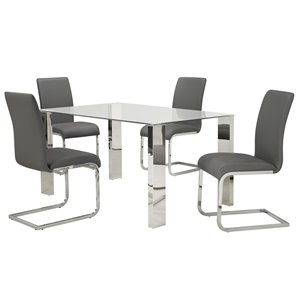 Worldwide Homefurnishings Contemporary Dining Set and Glass Table - Gray/Silver - 5 Pieces