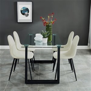 Worldwide Homefurnishings Contemporary Dining Set with Glass Table - Almond/Beige/Cream - 5 Pieces