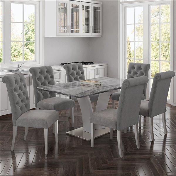 Grey Table Gray Silver, Sleek Dining Room Set