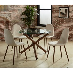 Worldwide Homefurnishings Mid-Century Dining Set with Glass Table - Cream/Beige/Almond - 5 Pcs