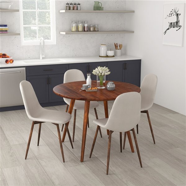 Walnut Table Cream Beige Almond, Walnut And Grey Dining Table Chairs