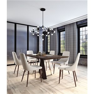 Worldwide Homefurnishings Contemporary Dining Set with Walnut Table - Cream/Beige/Almond - 7 Pcs