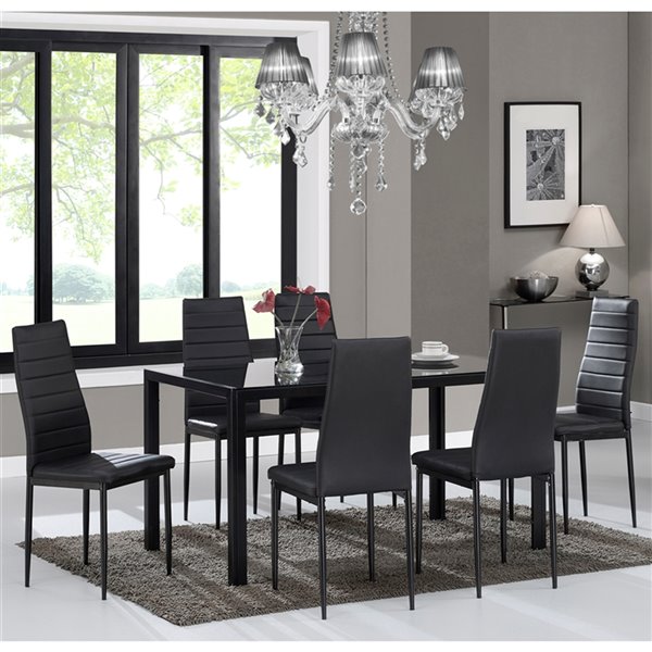 Worldwide Homefurnishings Contemporary Dining Set with Black Glass