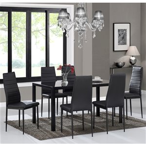 Worldwide Homefurnishings Contemporary Dining Set with Black Glass Table - Black - 7 Pcs