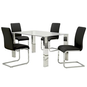 Worldwide Homefurnishings Contemporary Dining Set with Glass Table - Black - 5 Pcs