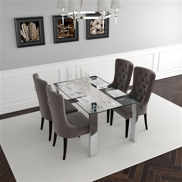 Worldwide Homefurnishings Contemporary, Gray Dining Room Set With Glass Table