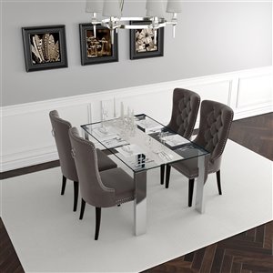 Worldwide Homefurnishings Contemporary Dining Set and Glass Table - Silver/Gray - 5 Pcs