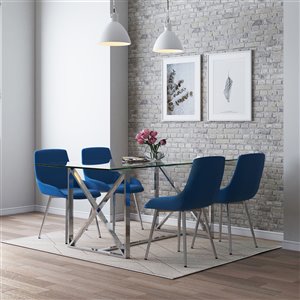 Worldwide Homefurnishings Contemporary Dining Set with Glass Table - Blue - 5 Pieces