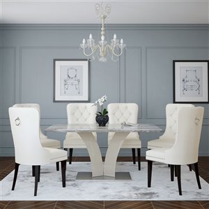 Ens. de salle à manger contemporain avec table grise de Worldwide Homefurnishings, crème/beige/amande, 7 pièces
