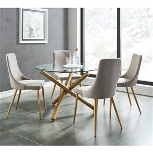 Worldwide Homefurnishings Contemporary Dining Set with Glass Table/Gold Legs - Silver/Gray - 5 Pcs