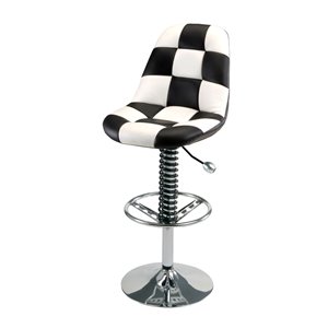 Chaise de bar Pitstop Pit Crew, blanc et noir, 19,5 po x 32,5 po x 46,5 po