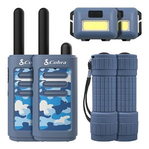 Cobra Kids 2-Way Radio/Walkie Talkie with Headlamp & Flashlight - Blue - 6-Pcs