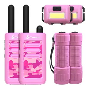 Cobra Kids 2-Way Radio/Walkie Talkie with Headlamp & Flashlight - Pink - 6-Pcs