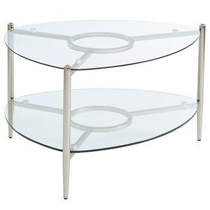 Table de salon !nspire de style moderne, structure champagne doré et dessus en verre