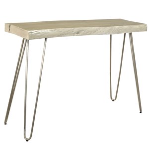 Table console !nspire rustique moderne, 14 po x 30 po, nickel antique/bois d'acacia gris pâle