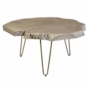 Table de salon !nspire de style mi-siècle, structure nickel antique et dessus de table gris