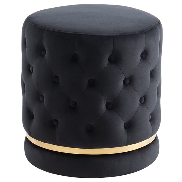 Pouf Rond Pivotant Nspire De Style Moderne 18 Po Velours Noir 402