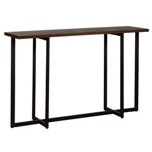 Table console moderne WHI, 11,75 po x 30 po, métal noir et placage de noyer