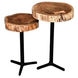 Table d'accent !nspire, bois d'acacia et métal noir, ens. de 2