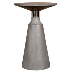 Table d'appoint ronde !nspire de style moderne rustique, bois de manguier gris pâle