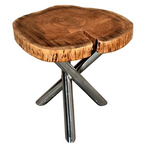 Table d'appoint ronde !nspire de style industriel rustique, bois naturel d'acacia