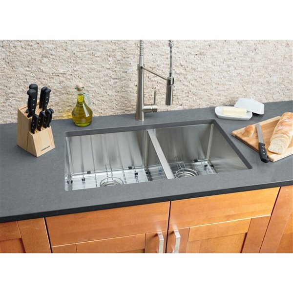 Hahn Chef Series Undermount Kitchen Sink Double Offset Bowl 32in
