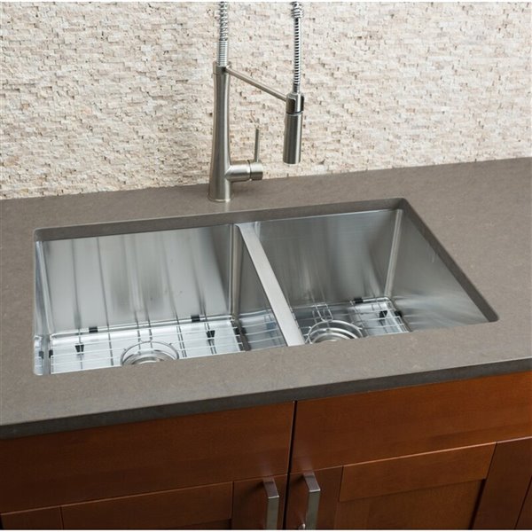 Hahn Chef Series Undermount Kitchen Sink Double Offset Bowl 32in