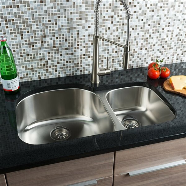 Hahn Classic Chef XL Undermount Kitchen Sink Double Offset Bowl 33