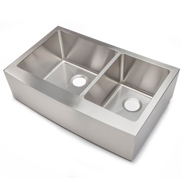 Hahn Farmhouse Kitchen Sink Double Offset Bowl 33in Stainless