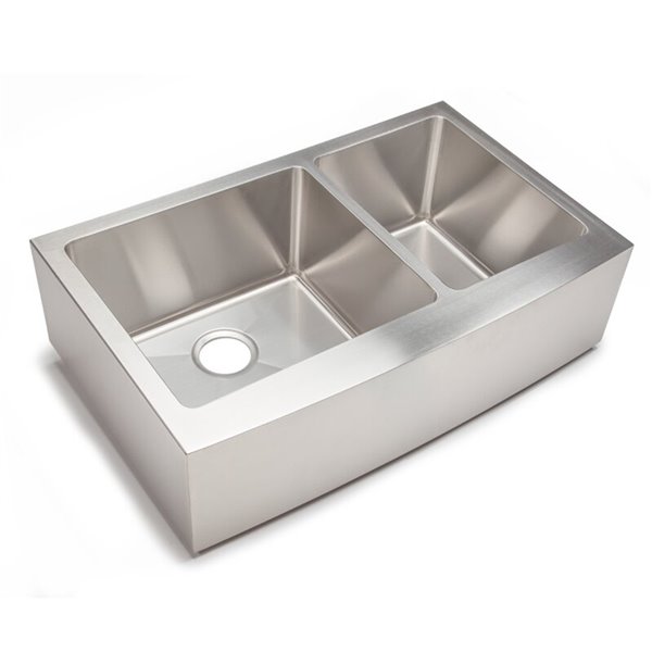 Hahn Farmhouse Kitchen Sink Double Offset Bowl 33in Stainless
