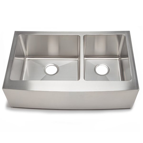 Hahn Farmhouse Kitchen Sink Double Offset Bowl 33in Stainless