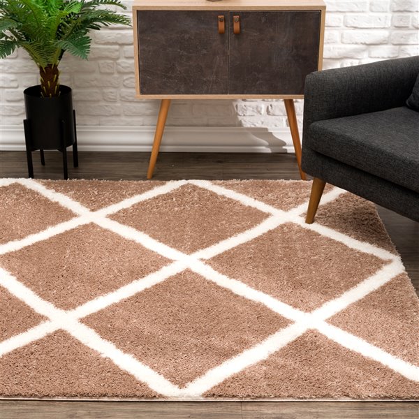 Rug Branch Tapis d'intérieur contemporain Boho Shag Marron Blanc - 3x5