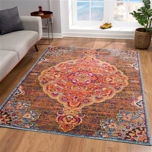 Rug Branch Tapis d'intérieur moderne bleu rouille du sud-ouest - 4x6