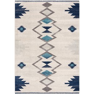 Tapis de paillasson d'intérieur contemporain Boho bleu beige Rug Branch - 3x5