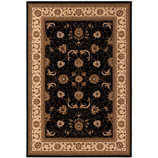 Rug Branch Tapis d'intérieur traditionnel persan noir beige - 5x7