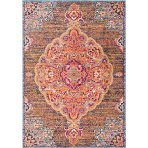 Tapis décoratif rectangulaire Savannah Rug Branch de style rétro, fait à la machine, 3 pi x 5 pi, orange et brun