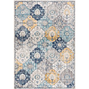 Tapis décoratif rectangulaire Savannah Rug Branch de style mi-siècle moderne, fait à la machine, 5 pi x 8 pi, bleu