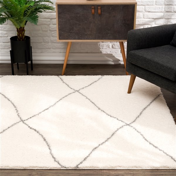 Rug Branch Tapis de paillasson d'intérieur contemporain Boho Shag Blanc Gris - 3x5