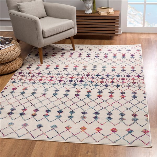 Rug Branch Tapis d'intérieur moderne bohème beige bleu - 6x9