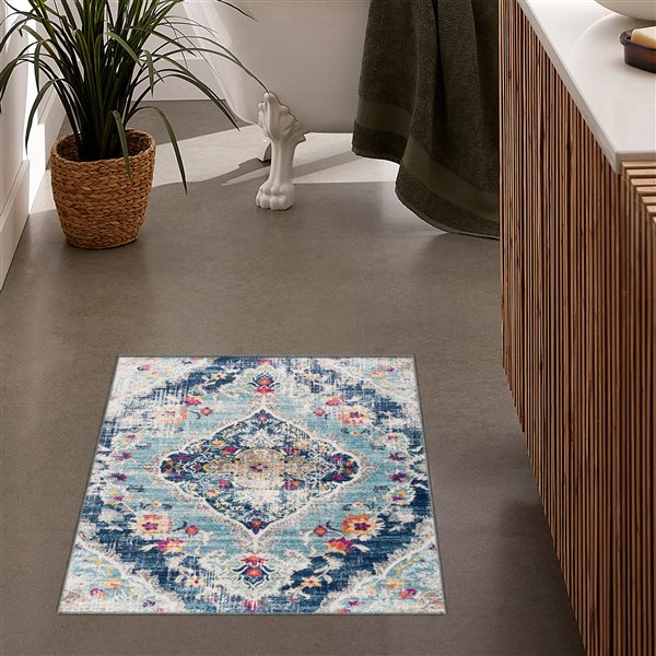 Rug Branch Tapis d'intérieur transitionnel Boho bleu gris - 5x7