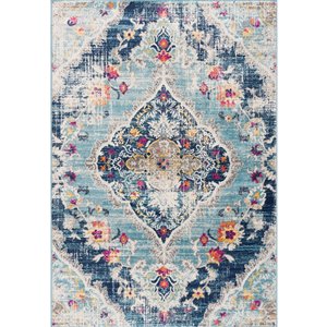 Rug Branch Tapis d'intérieur transitionnel Boho bleu gris - 5x7