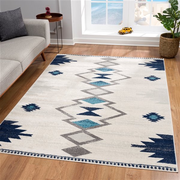 Rug Branch Tapis d'intérieur contemporain bohème bleu beige - 4x6