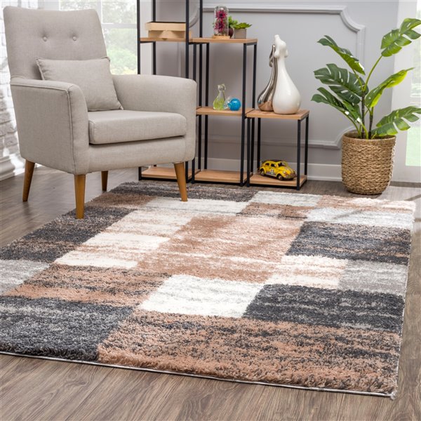 Rug Branch Contemporary Geometric Shag Brown White Indoor Area Rug - 8x10