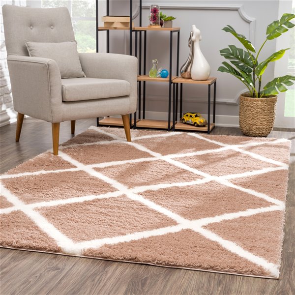 Rug Branch Tapis d'intérieur contemporain Boho Shag Marron Blanc - 5x7