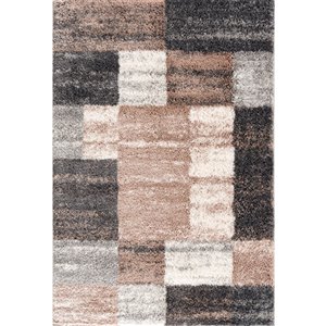 Tapis décoratif Retro Shag Rug Branch de style mi-siècle moderne, fait à la machine, 5 pi x 8 pi, beige et brun
