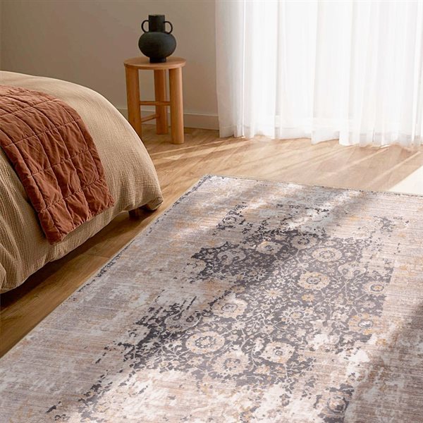 Rug Branch Tapis d'intérieur transitionnel vintage classique gris beige - 4x6