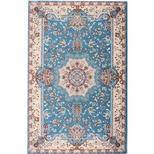 Tapis décoratif rectangulaire Majestic Rug Branch de style rétro, fait à la machine, 7 pi x 10 pi, bleu pâle et crème