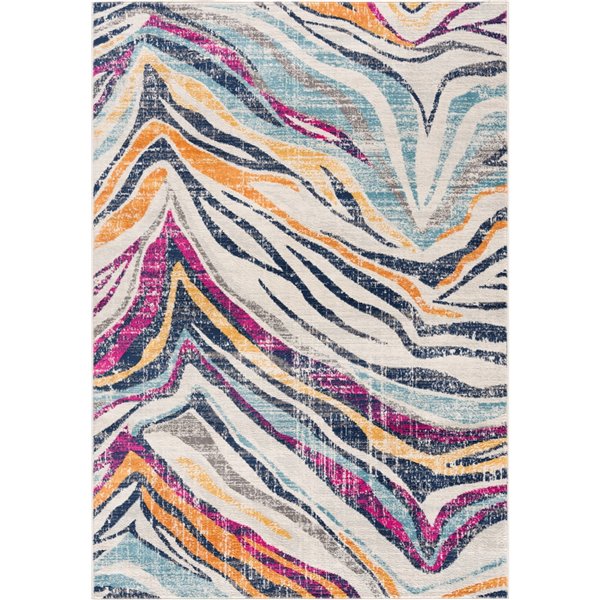 Rug Branch Tapis d'intérieur contemporain Boho Zebra Beige Bleu - 8x10