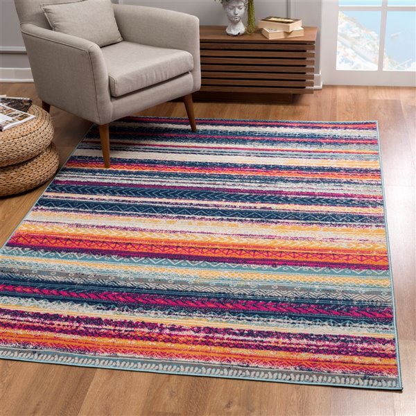 Rug Branch Contemporary Boho  Blue Rust Indoor Area Rug - 5x7